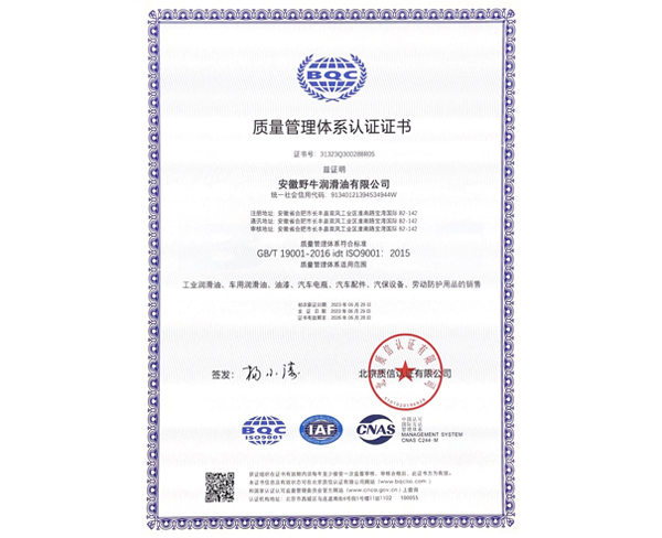 質(zhì)量管理體系認(rèn)證證書(shū)